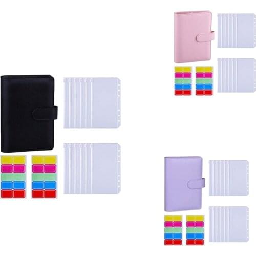 A6 PU Binder Sleeve with 12 Pcs A6 Binder Bag 6 Buckle Cash Budget