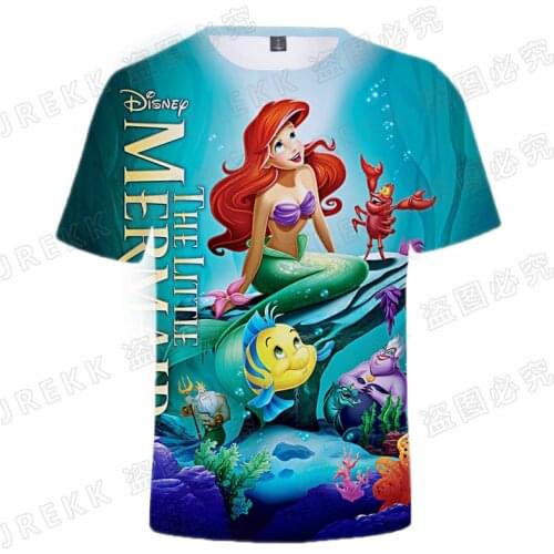 Disney Anime The Little Mermaid 3D Print T-shirt Cool Men Women Children Casual Short Sleeve Streetwear Tops Boy Girl Kids Tee