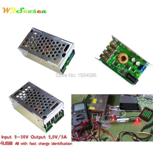 Adjustable DC-DC 9V 12V 19V 24V 36V To 5V 5A Step Down Buck Converter Module Power Charger Bank 4 Port USB Output Power Charging