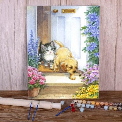 Animal Cat DIY Painting By Numbers Complete Kit Acrylic Paints 40*50 Canvas Pictures Handmade For Children Wholesale Art