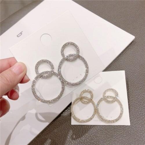 2020Round for Women 2020 Statement Zircon Crystal Earrings Round Dangle Big Luxury Wedding Rhinestone Earring Gold