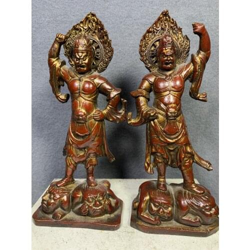 8" Tibet Buddhism Old Bronze Cinnabar Statue of Second General Humha Door god King Kong Lux Town House Ward off evil spirits