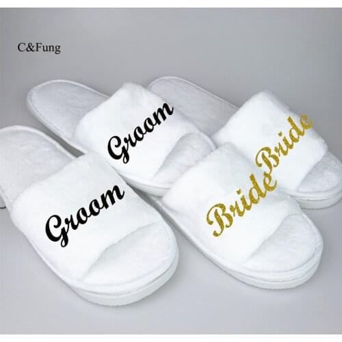 Wedding slippers glitter black groom slipper groomsmen novelty spa sandal glitter gold bride slipper hotel slippers personalised