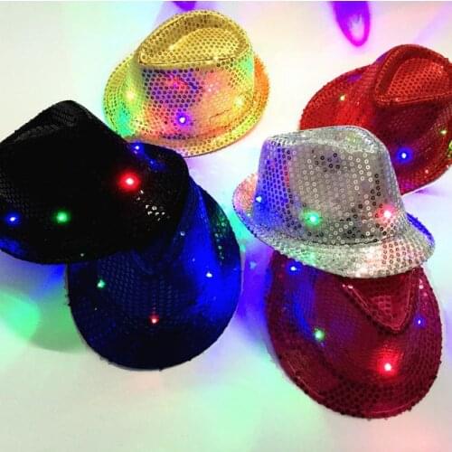 Led Flash Sequins hat Adults children Hip-Hop Light Up Jazz Cap Hats Dance Club Event Party Festive Birthday stage perform props