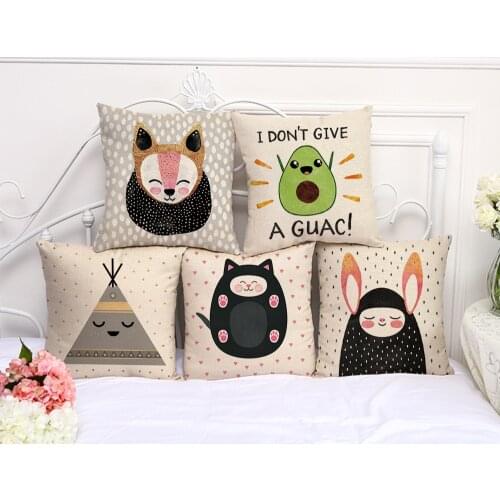 Creative Dot Cartoon Painting Cushion Cover Cotton Linen Decorative Pillowcase Chair Seat Square 45x45cm Pillow Cover C1067