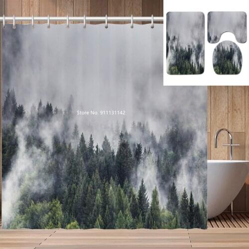 Beautiful Landscape Beach Landscape Printed Waterproof Shower Curtain Bathroom 3D Non-slip Bath Mat Toilet Mat