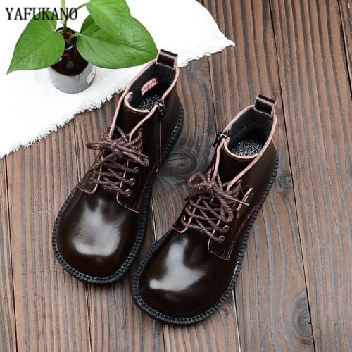 Japanese Genuine Leather Martin Boots British Style Chunky Heel Literary Retro Short Boots Winter Plus Velvet Warm Ankle Boots