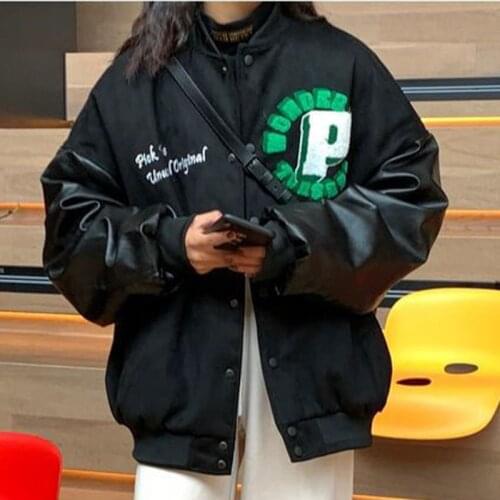 Women Letter Print Baseball Jacket Single-breasted Loose Stitching Baseball Uniform 2021 New Streetwear Causal Versatile Jackets
