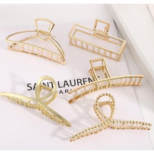 Women Elegant Gold Silver Hollow Geometric Metal Hair Claw Vintage Pearl Hair Clips Headband Hairpin Fashion Hair Accessories