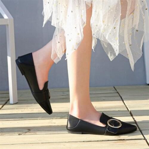 MAIERNISI Newly Arrived Spring Women Flat Shoes Modern Metal Shoes Fashion Slip On Pointed Toe Ballerina Shallow Mouth Shoes 46