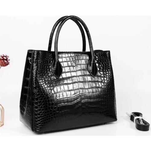 Authentic True Crocodile Belly Skin Womens Large Purse Genuine Alligator Leather Lady Black Handbag Female Single Shoulder Bag