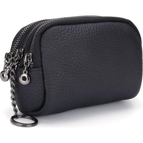 2019 Genuine Leather Women Fashion Coin Purse Three Zipper Large Capacity Hand Purses for Ladies with Key Rings Mini Bags