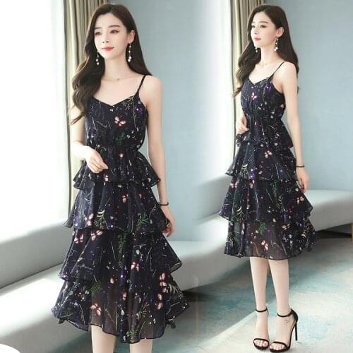 2021 High Quality Print Chiffon Sleeveless Sexy Dress Summer Vintage Plus Size Midi Sundress Women Elegant Bodycon Party Vestido