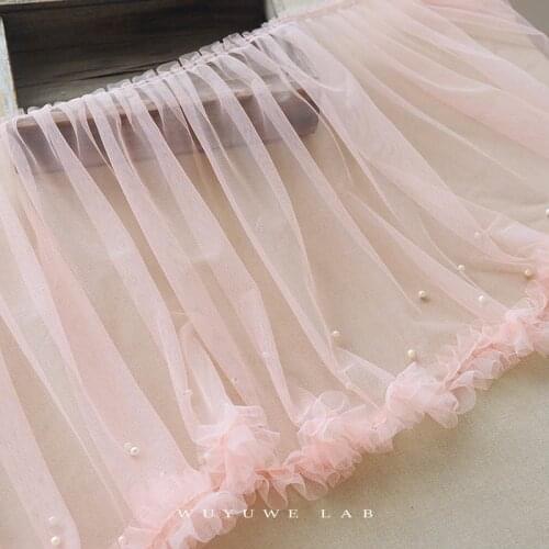 1M Beaded Lace Fabric Trims for Baby Lovely Fluffy Soft Tulle Tutu Girls Skirts Birthday Party Dress Clothes Accessories 35cm