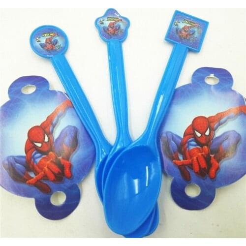 10pc/set Plastic Spoons Spiderman Party Decorations Cartoon Superhero Theme Favors Kids Birthday Baby Shower Party Supplies