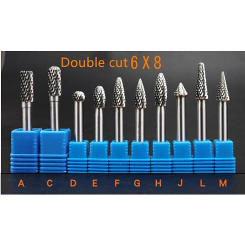 10pcs Double cut Tungsten Carbide Rotary burr Set Metal Carving Drilling Polishing Bits with 6*8mm Blade Shank for Die Grinder