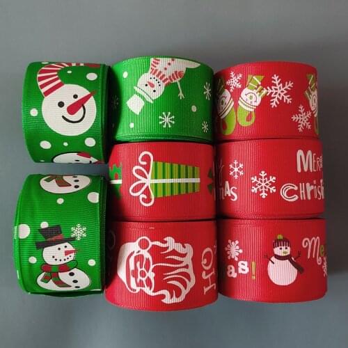 10Yards 1'' 38MM Christmas Day Snow Printed Grosgrain Ribbon Hair Bows Gift DIY Handmade Materials Holiday Party Decorations