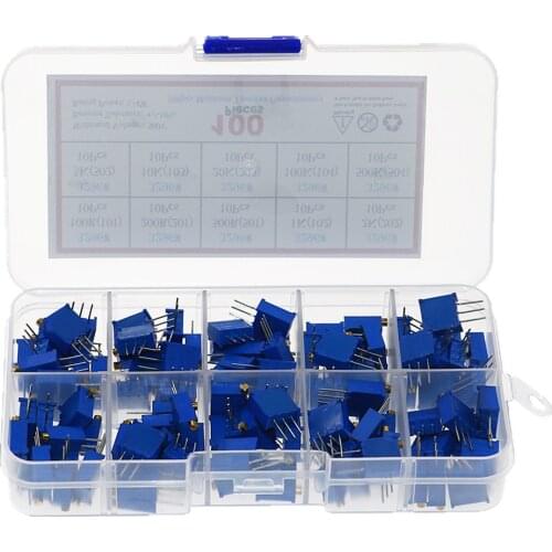 100Pcs/lot 3296W Multiturn Trimmer Potentiometer Kit High Precision Variable Resistor With Box Kit