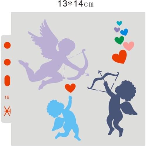 13*14cm Cupid angel scrapbook stencils spray plastic mold shield DIY cake hollow Embellishment printing lace ruler valentine