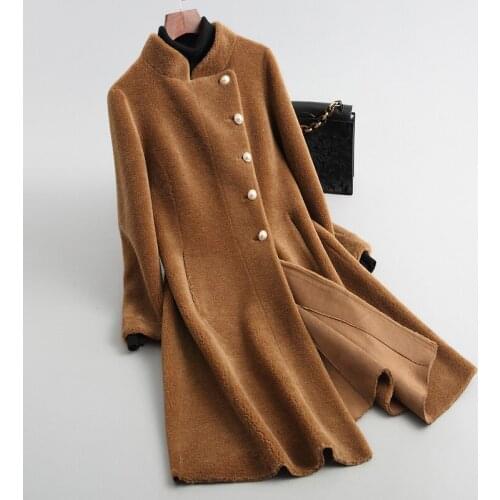 2020 Sheep Shearing Jackets Real Wool Coat Female Stand Collar Long Winter Jacket Women Fur Coats Outerwear CN189C69