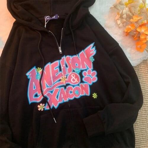 2021 letter Hoodies y2k sweatshirt aesthetic women harajuku zip hoodie oversized long sleeve korean tops vintage clothes jackets