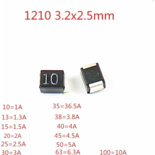 MICRO FUSE 1210 3.2*2.5mm CCP2E 10/13/15/20/25/30/35/38/40/45/50/63/100 72V 1A 2A 3A 5A 6.3A 10A TTE SMD Chip Circuit Protectors