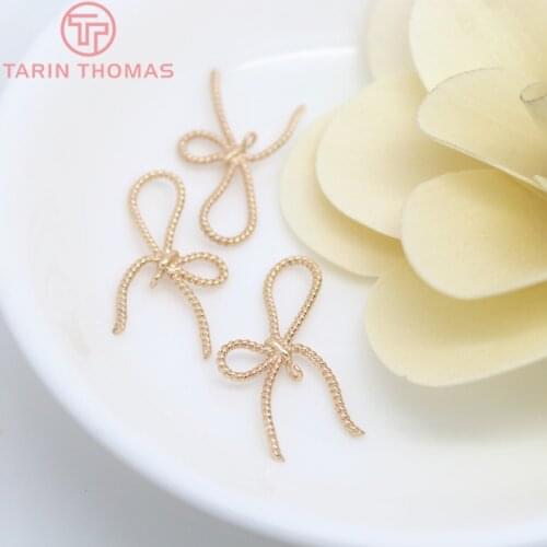 6PCS 13x28MM 24K Champagne Gold Color Plated Brass Twist Bow Charms Pendants High Quality Diy Jewelry Accessories
