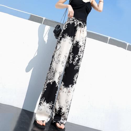 Acetate Satin Wide Leg Pants Womens Ice Silk Vertical Thin Straight Pants 2021 Summer New High Waist Loose Casual Pants