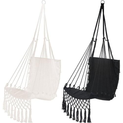 77JF Nordic Style Hammock Safety Beige Hanging Hammock Chair Swing Rope Outdoor Indoor Hanging Chair Garden Seat for Child Adult