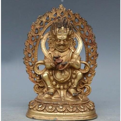 Buddhism Copper Bronze Tibet Mahakala Black Jambhala God of Wealth Buddha Statue