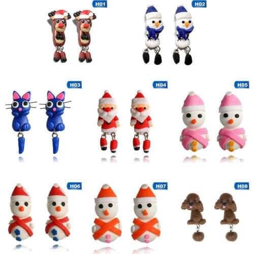 Santa Claus Snowman 3D Cartoon Animal Stud Earrings For Women Handmade Polymer Clay Christmas Character Earrings Jewelry GIFT