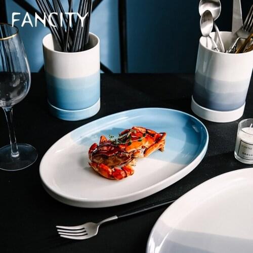 FANCITY Dishes set, home tableware bowls, creative personality ceramic soup bowls, plates, large bowls