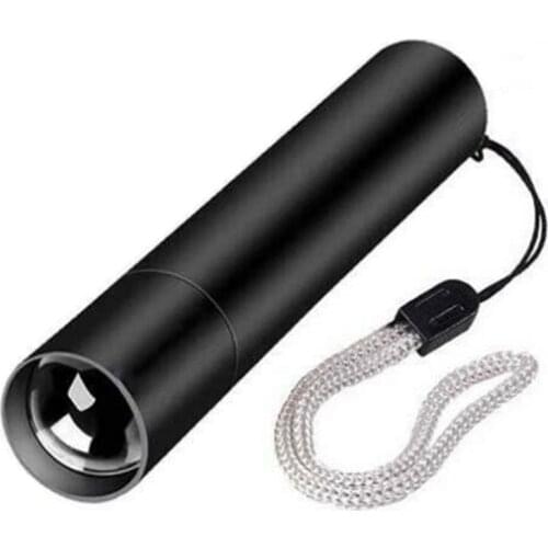 Strong Light Flashlight USB Rechargeable Mini Small Portable Black Flashlight + Tail Strap + USB Cable
