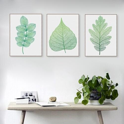 Nordic Green Plant Leaf Poster Fresh Maple Leaf Canvas Painting Beautiful Wall Art Picture Home Decor Living Room Gifts