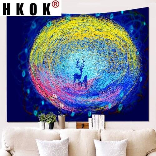 HKOK Dream Deer Tapestry Wall Rugs Wall Hanging Fabric Mural Background Cloth Towel Beach Fabric Blanket Dorm Living Home Decor