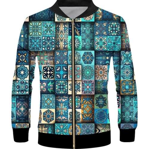 IFPD EU/US Size Mens Casual Long Sleeve Zipper Jackets Printed Stitching Flower Pattern 3D Coats Man Fit America Plus Size Coat