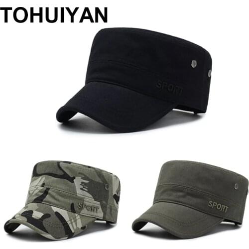 Brand Men Women Military Hat Letters Embroidery Flat Top Caps Summer Autumn Washed Cotton Army Hats Outdoor Unisex Cadet Caps