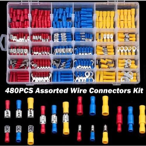 480/300/280Pcs Spade Terminals Insulated Cable Wire Connector Electrical Wire Crimp Terminals Butt Ring Fork Set Ring Lugs Kit