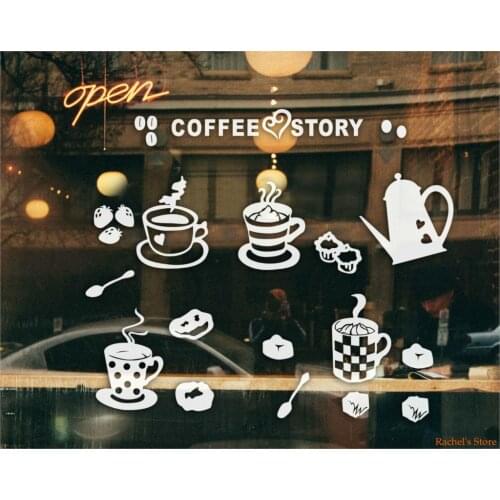 Coffee Story Takeaway cup Cafe Shop vinyl sticker Window Wall art sign decor