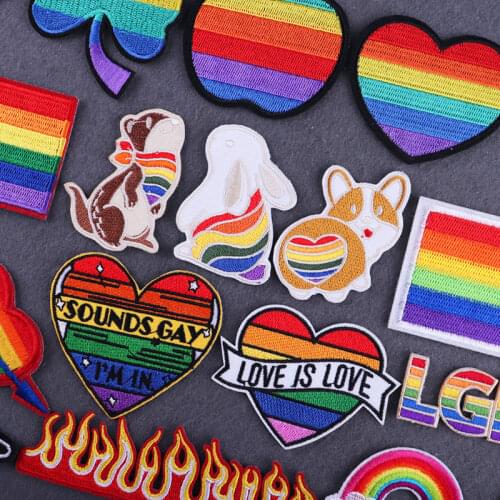 Creative Rainbow Heart Animal Flag Love is Love Patches On Clothes LGBT Iron On Patches Gay Lesbian Pride Embroidery Patch