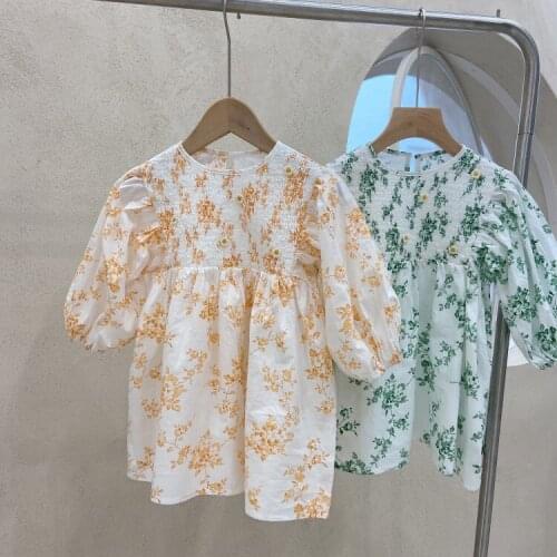 Floral Summer Beach Dress 2021 Korean Style Bohemian Fashion Dress for Girls Girls Designer Clothes Princess Kids Yellow Dress