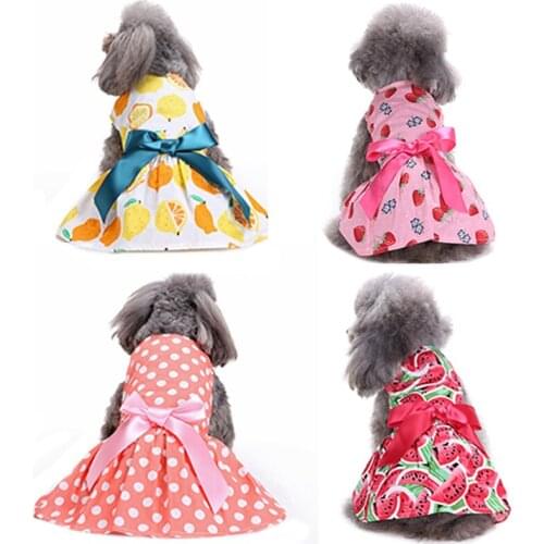 Summer Dog Dresses Bowknot Cute Strawberry Watermelon Lemon Pet Clothes Small Dogs Cats Puppy Chihuahua Teddy Dresses Outfits