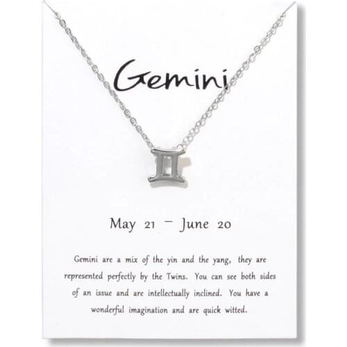 Fashion Jewelry 12 Constellation Gemini Pendant Necklaces For Women Zodiac Chains Necklace Color Valentines Gifts