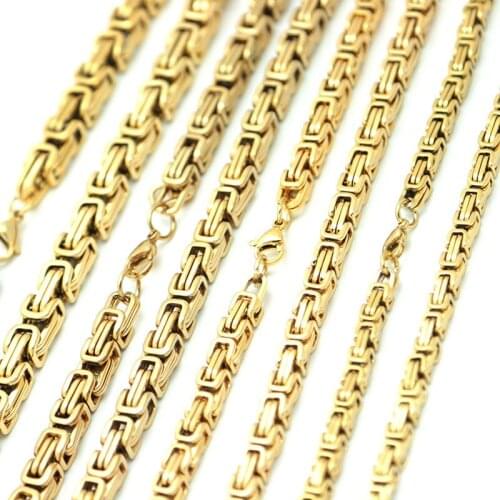 2.5mm 4mm 5mm 6mm 7mm 8mm Men Chain Silver and Gold Tone 316 Stainless Steel 22inch Byzantine Box Link Necklace chain