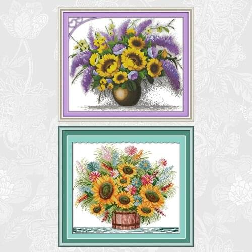 Sunflower Bouquet Cross Stitch Kits Handwork Beginner Embroidery Sets Aida Canvas 11CT 14CT Wholesale Needlework Home Decor