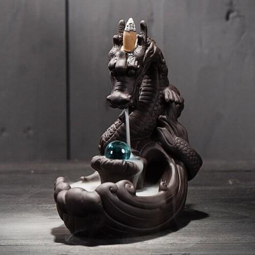 New Chinese style large Violet arenaceous ceramic aromatherapy Creative auspicious dragon backflow incense fountain