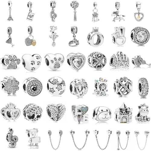 Original fashion beaded cute footprints calf four-leaf clover bead suitable for original Pandora ladies bracelet jewelry gift