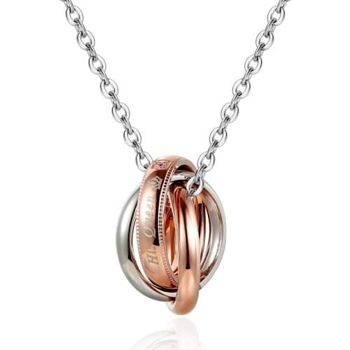 High Quantity Titanium Steel Couple Necklace Fashion His Queen Her King Lovers Necklace Cute Circle Pendant Necklace