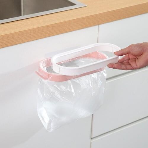 Hanging Wall Mount Garbage Bag Holder Cabinet Door Hanger Kitchen Trash Bin Rack Hook Scouring Pad Dry Shelf Kitchen Organzier