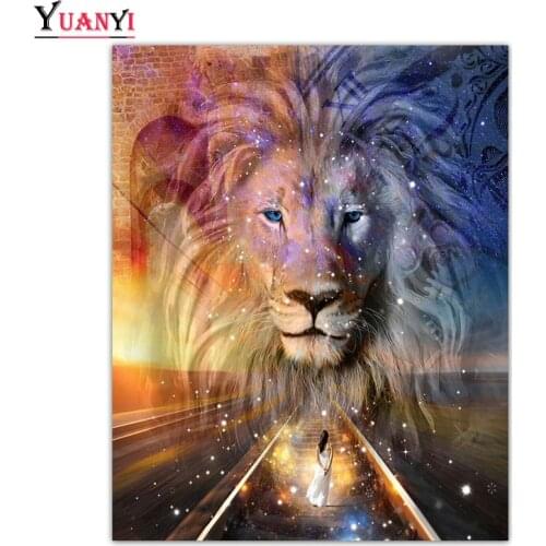 Full Square Beauty And Lion Diamond Painting 5D Diamond Embroidery Animal Diamond Mosaic Picture Of Rhinestones